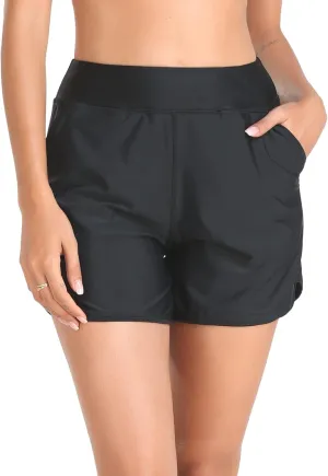 Women's High Waisted Board Shorts UV Sun Protection Beach Shorts Quick Dry Athletic Swim Shorts