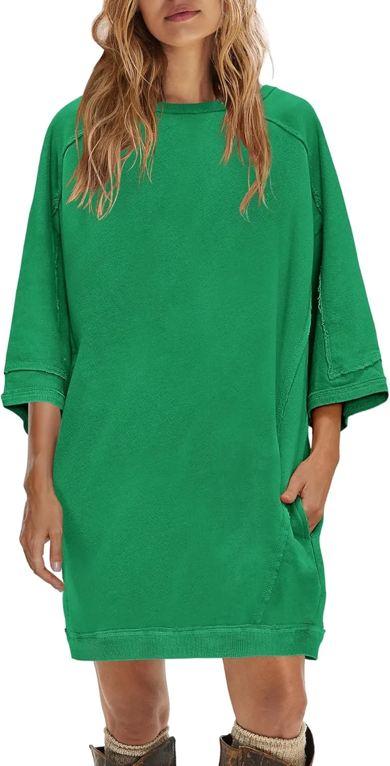 Yanekop Womens Tunic Sweatshirt Dress Oversized Long Sweatshirts Crewneck Half Sleeve Pullover Tops Spring Outfits