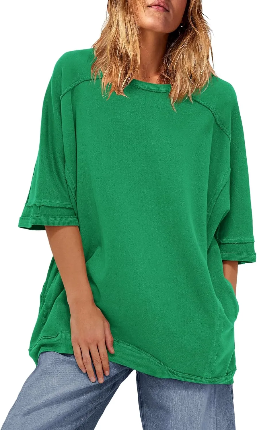Yanekop Womens Tunic Sweatshirt Dress Oversized Long Sweatshirts Crewneck Half Sleeve Pullover Tops Spring Outfits