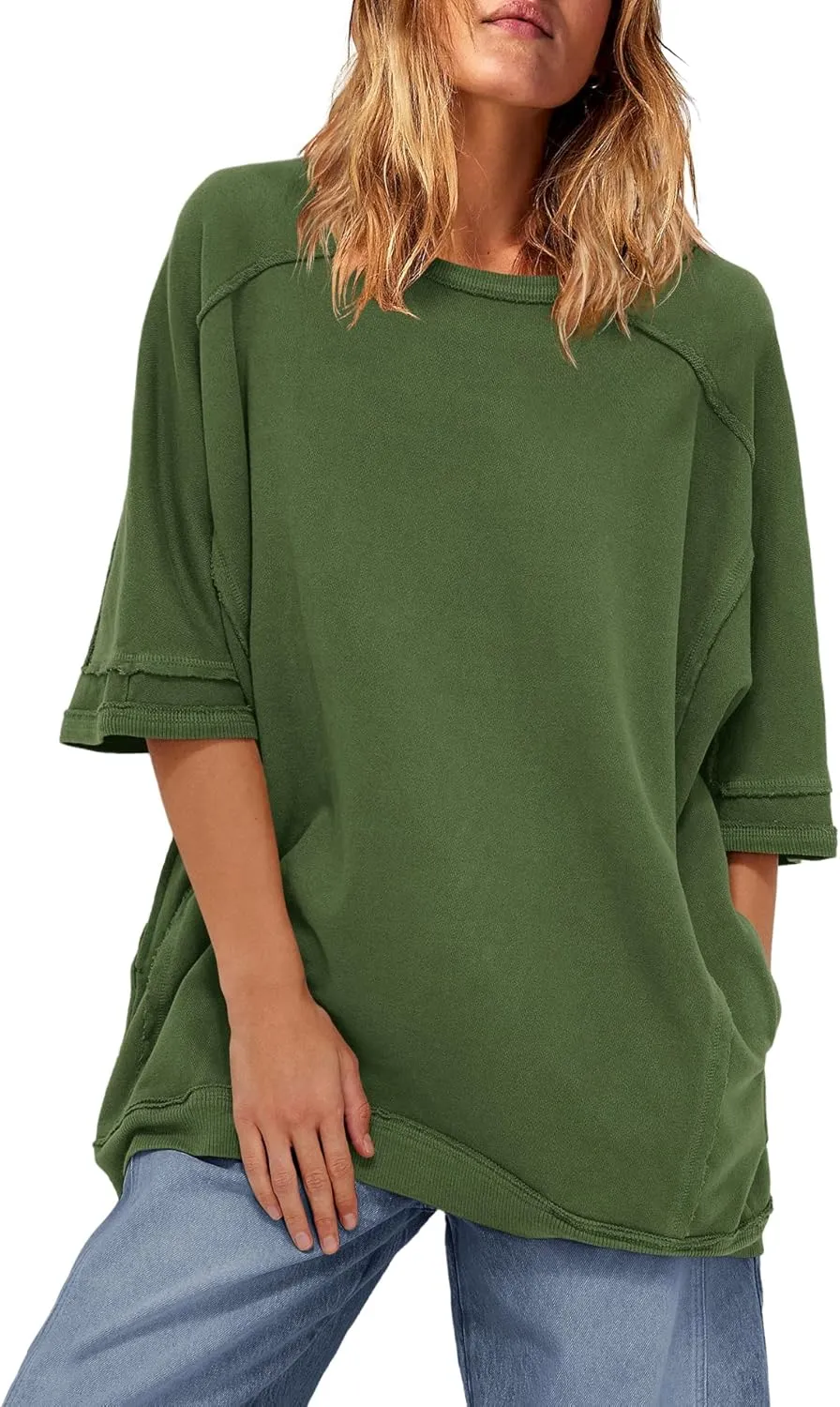 Yanekop Womens Tunic Sweatshirt Dress Oversized Long Sweatshirts Crewneck Half Sleeve Pullover Tops Spring Outfits