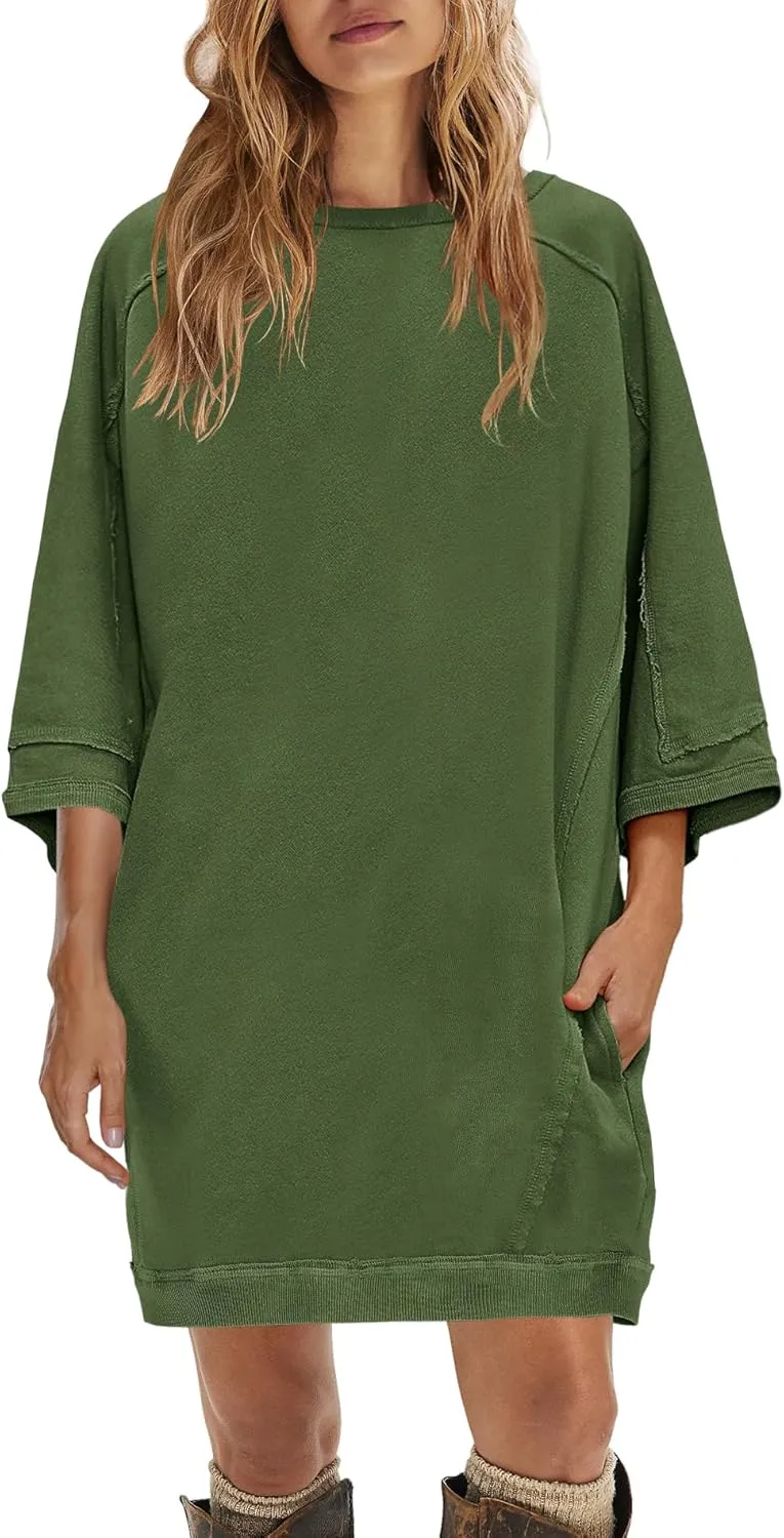 Yanekop Womens Tunic Sweatshirt Dress Oversized Long Sweatshirts Crewneck Half Sleeve Pullover Tops Spring Outfits