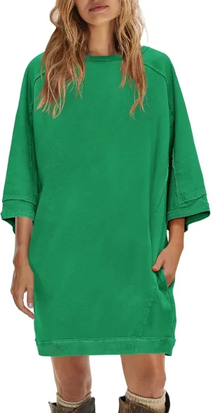 Yanekop Womens Tunic Sweatshirt Dress Oversized Long Sweatshirts Crewneck Half Sleeve Pullover Tops Spring Outfits