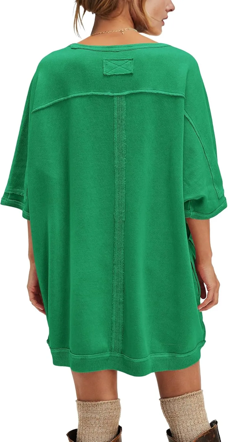 Yanekop Womens Tunic Sweatshirt Dress Oversized Long Sweatshirts Crewneck Half Sleeve Pullover Tops Spring Outfits